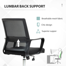 Vinsetto Home Office Chair and Computer Desk Set, Mesh Chair with Swivel Wheels, Study Desk with Storage Shelf, Rustic Brown and Black - thumbnail 6