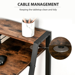 Vinsetto Home Office Chair and Computer Desk Set, Mesh Chair with Swivel Wheels, Study Desk with Storage Shelf, Rustic Brown and Black - thumbnail 8