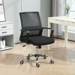 Vinsetto Home Office Chair and Computer Desk Set, Mesh Chair with Swivel Wheels, Study Desk with Storage Shelf, Rustic Brown and Black - thumbnail 9