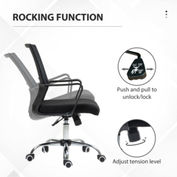 Vinsetto Home Office Chair and Computer Desk Set, Mesh Chair with Swivel Wheels, Study Desk with Storage Shelf, Rustic Brown and Black - thumbnail 5