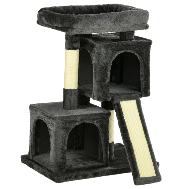 PawHut Cats 3-Tier Sisal Rope Leisure Tree Dark Grey - Aosom UK - image 1