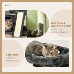 PawHut Cats 3-Tier Sisal Rope Leisure Tree Dark Grey - Aosom UK - thumbnail 5