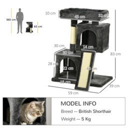 PawHut Cats 3-Tier Sisal Rope Leisure Tree Dark Grey - Aosom UK - thumbnail 3
