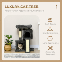 PawHut Cats 3-Tier Sisal Rope Leisure Tree Dark Grey - Aosom UK - thumbnail 4