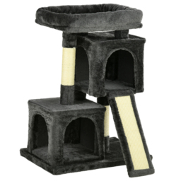 PawHut Cats 3-Tier Sisal Rope Leisure Tree Dark Grey - Aosom UK - thumbnail 1