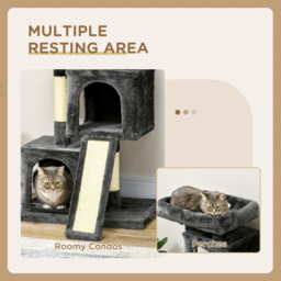 PawHut Cats 3-Tier Sisal Rope Leisure Tree Dark Grey - Aosom UK - thumbnail 6