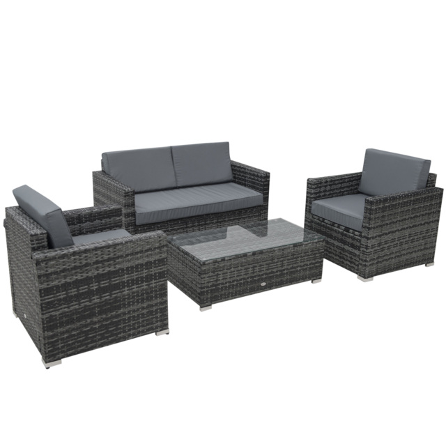 Outsunny 4 Pieces Wicker Steel Rattan Sofa Set Garden Chair Seat Furniture Patio Grey - Aosom UK - image 1