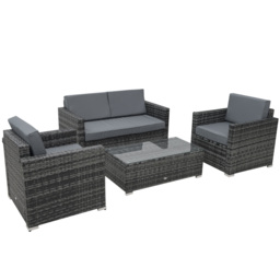 Outsunny 4 Pieces Wicker Steel Rattan Sofa Set Garden Chair Seat Furniture Patio Grey - Aosom UK