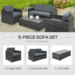 Outsunny 4 Pieces Wicker Steel Rattan Sofa Set Garden Chair Seat Furniture Patio Grey - Aosom UK - thumbnail 5