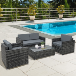 Outsunny 4 Pieces Wicker Steel Rattan Sofa Set Garden Chair Seat Furniture Patio Grey - Aosom UK - thumbnail 2