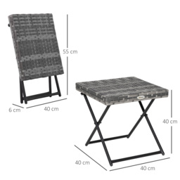 Outsunny Garden Small Folding Square Rattan Coffee Table Bistro Balcony Outdoor Wicker Weave Side Table 40H x 40L x 40Wcm Grey - Aosom UK - thumbnail 3