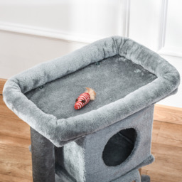 PawHut Cat Tree Tower for Indoor Cats Climbing Activity Center Kitten Furniture with Jute Scratching Pad Ball Toy Condo Perch Bed 40 x 40 x 57cm Grey - thumbnail 7