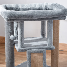 PawHut Cat Tree Tower for Indoor Cats Climbing Activity Center Kitten Furniture with Jute Scratching Pad Ball Toy Condo Perch Bed 40 x 40 x 57cm Grey - thumbnail 8