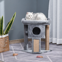 PawHut Cat Tree Tower for Indoor Cats Climbing Activity Center Kitten Furniture with Jute Scratching Pad Ball Toy Condo Perch Bed 40 x 40 x 57cm Grey - thumbnail 2