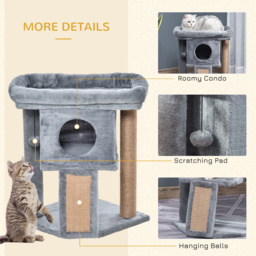 PawHut Cat Tree Tower for Indoor Cats Climbing Activity Center Kitten Furniture with Jute Scratching Pad Ball Toy Condo Perch Bed 40 x 40 x 57cm Grey - thumbnail 5