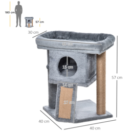 PawHut Cat Tree Tower for Indoor Cats Climbing Activity Center Kitten Furniture with Jute Scratching Pad Ball Toy Condo Perch Bed 40 x 40 x 57cm Grey - thumbnail 3
