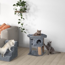 PawHut Cat Tree Tower for Indoor Cats Climbing Activity Center Kitten Furniture with Jute Scratching Pad Ball Toy Condo Perch Bed 40 x 40 x 57cm Grey - thumbnail 9