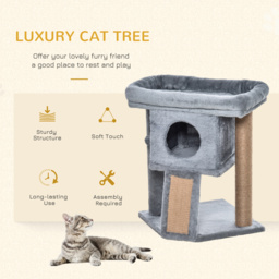 PawHut Cat Tree Tower for Indoor Cats Climbing Activity Center Kitten Furniture with Jute Scratching Pad Ball Toy Condo Perch Bed 40 x 40 x 57cm Grey - thumbnail 4