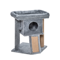 PawHut Cat Tree Tower for Indoor Cats Climbing Activity Center Kitten Furniture with Jute Scratching Pad Ball Toy Condo Perch Bed 40 x 40 x 57cm Grey - thumbnail 1