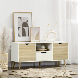HOMCOM TV Stand Cabinet for TVs up to 50 Inch, Entertainment Center with Storage Drawer for Living Room and Bedroom, Natural - Aosom UK - thumbnail 2
