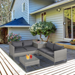 Outsunny 4-Seater PE Rattan Sofa Set Wicker Garden Furniture Outdoor Conservatory Furniture Coffee Table w/ Side Storage Box & Cushion, Grey - AOSOM UK - thumbnail 2