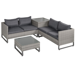 Outsunny 4-Seater PE Rattan Sofa Set Wicker Garden Furniture Outdoor Conservatory Furniture Coffee Table w/ Side Storage Box & Cushion, Grey - AOSOM UK - thumbnail 1