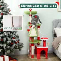 PawHut Cat Tree, 120cm Christmas Cat Tower with 3 Scratching Posts, Scratching Board, 2 Perches, Platforms, Toys, Green - thumbnail 7