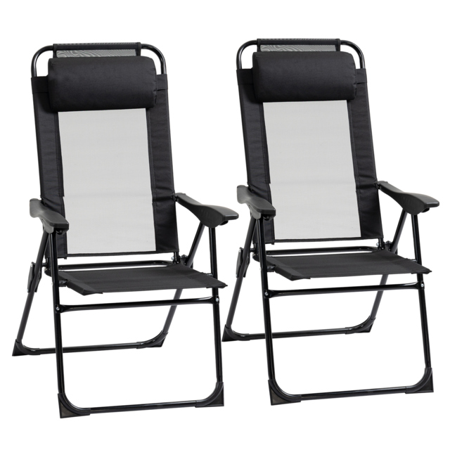 Outsunny Set of 2 Portable Folding Recliner Outdoor Patio Chaise Lounge Chair with Adjustable Backrest, Black - image 1