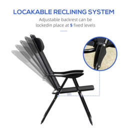 Outsunny Set of 2 Portable Folding Recliner Outdoor Patio Chaise Lounge Chair with Adjustable Backrest, Black - thumbnail 5