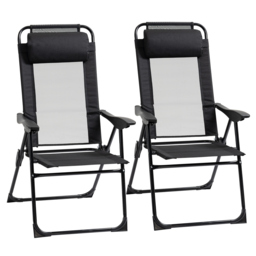 Outsunny Set of 2 Portable Folding Recliner Outdoor Patio Chaise Lounge Chair with Adjustable Backrest, Black - thumbnail 1