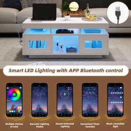 Modern Coffee Table with App-Controlled LED and USB Port, Space-Saving Unit with Acrylic Cabinets and Storage, 100L x 50W x 43H cm, White - Aosom UK - thumbnail 4