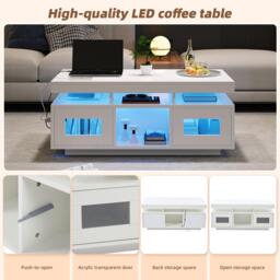 Modern Coffee Table with App-Controlled LED and USB Port, Space-Saving Unit with Acrylic Cabinets and Storage, 100L x 50W x 43H cm, White - Aosom UK - thumbnail 5