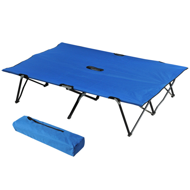 Outsunny Folding Double Camping Cot, Lightweight Outdoor Patio Sunbed with Carry Bag, Blue - image 1