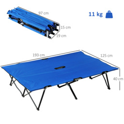 Outsunny Folding Double Camping Cot, Lightweight Outdoor Patio Sunbed with Carry Bag, Blue - thumbnail 3