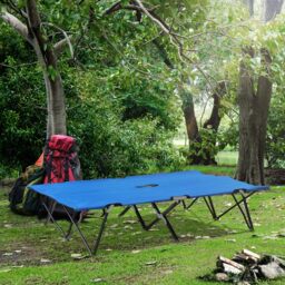 Outsunny Folding Double Camping Cot, Lightweight Outdoor Patio Sunbed with Carry Bag, Blue - thumbnail 2