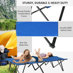 Outsunny Folding Double Camping Cot, Lightweight Outdoor Patio Sunbed with Carry Bag, Blue - thumbnail 4