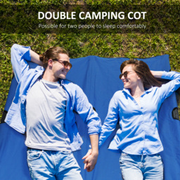 Outsunny Folding Double Camping Cot, Lightweight Outdoor Patio Sunbed with Carry Bag, Blue - thumbnail 6