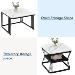 2 Piece Multi-functional Coffee Tables with Metal Frame, Marble Pattern Top, Square End Tables for Living Room, 65L x 65W x 45H cm, White - Aosom.UK - thumbnail 6