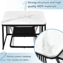 2 Piece Multi-functional Coffee Tables with Metal Frame, Marble Pattern Top, Square End Tables for Living Room, 65L x 65W x 45H cm, White - Aosom.UK - thumbnail 5