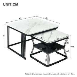 2 Piece Multi-functional Coffee Tables with Metal Frame, Marble Pattern Top, Square End Tables for Living Room, 65L x 65W x 45H cm, White - Aosom.UK - thumbnail 3