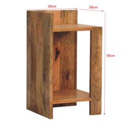 Solid Mango Wood Bedside Table with Open Box Storage and Shelf, Handcrafted Desk with Clear Natural Finish, 28L x 28W x 50H cm, Brown - Aosom UK - thumbnail 3