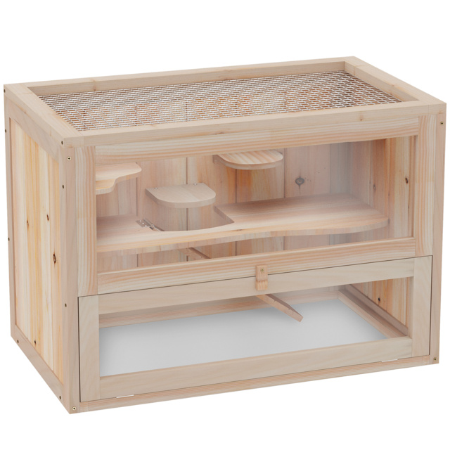 PawHut Wooden Hamster Cage Small Animal House Pets at Home, 60 x 35 x 42 cm - Aosom UK