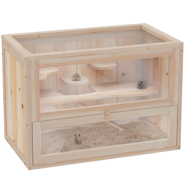 PawHut Wooden Hamster Cage Small Animal House Pets at Home, 60 x 35 x 42 cm - Aosom UK - image 1