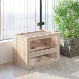 PawHut Wooden Hamster Cage Small Animal House Pets at Home, 60 x 35 x 42 cm - Aosom UK - thumbnail 2