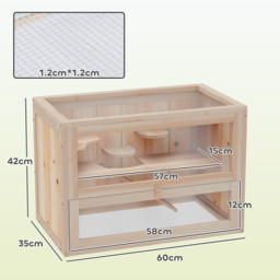 PawHut Wooden Hamster Cage Small Animal House Pets at Home, 60 x 35 x 42 cm - Aosom UK - thumbnail 3