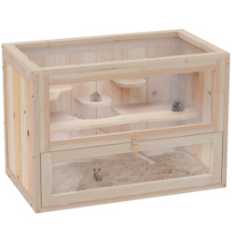 PawHut Wooden Hamster Cage Small Animal House Pets at Home, 60 x 35 x 42 cm - Aosom UK - thumbnail 1