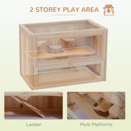 PawHut Wooden Hamster Cage Small Animal House Pets at Home, 60 x 35 x 42 cm - Aosom UK - thumbnail 4