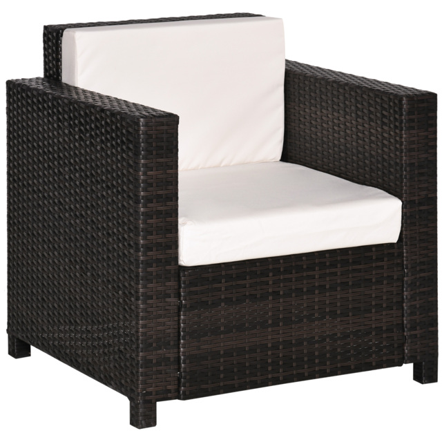 Outsunny Rattan Single Sofa Armchair, All-Weather Wicker Weave, Fire Resistant Cushion, 1 Seater, Garden, Brown - image 1