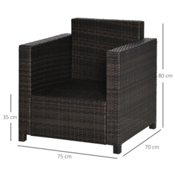 Outsunny Rattan Single Sofa Armchair, All-Weather Wicker Weave, Fire Resistant Cushion, 1 Seater, Garden, Brown - thumbnail 3
