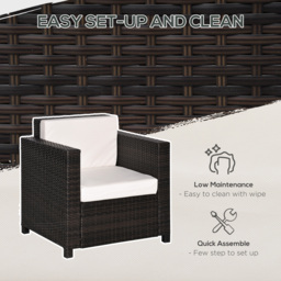 Outsunny Rattan Single Sofa Armchair, All-Weather Wicker Weave, Fire Resistant Cushion, 1 Seater, Garden, Brown - thumbnail 6